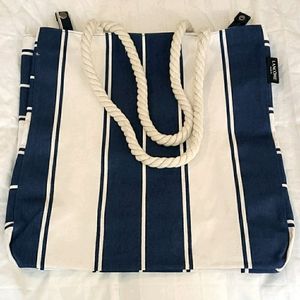 New Lancom Blue White Stripe Canvas Tote Bag NIB